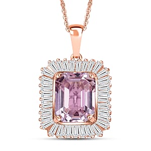 D'Joy AAA Patroke Kunzite and Moissanite 6.90 ctw Pendant Necklace in 18K Vermeil Rose Gold Over Sterling Silver 20 Inches