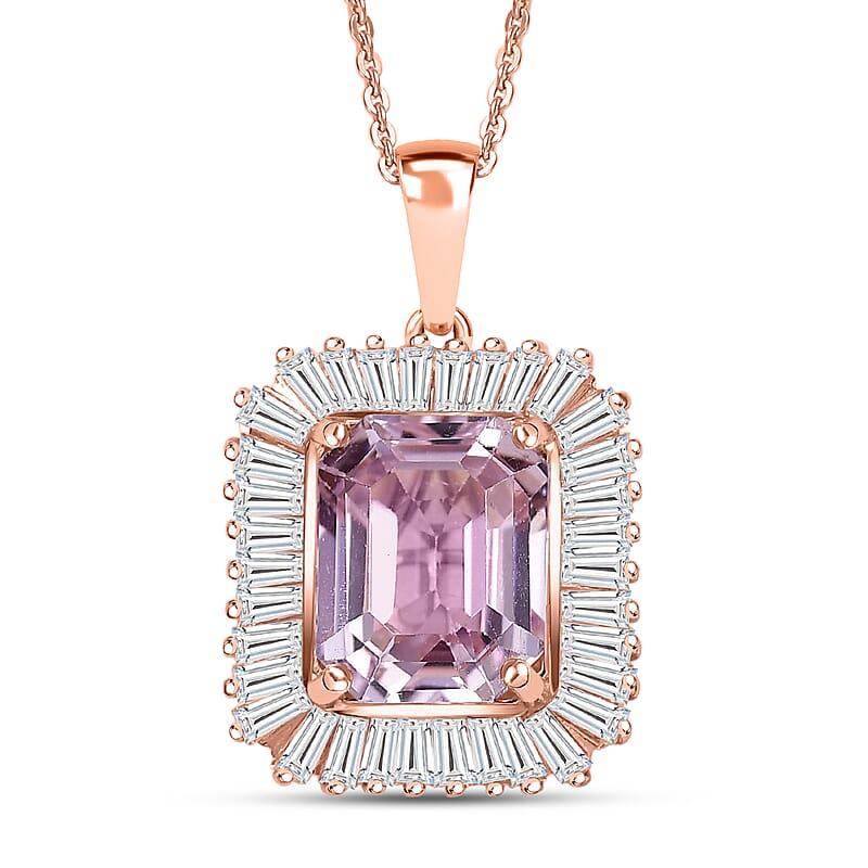 D'Joy AAA Martha Rocha Kunzite, Moissanite Pendant Necklace in 18K Vermeil RG Over Sterling Silver 6.90 ctw  (20 Inches)