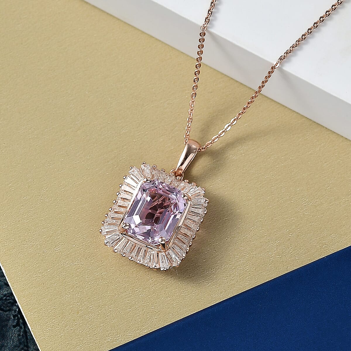 D'Joy AAA Patroke Kunzite and Moissanite 6.90 ctw Pendant Necklace in 18K Vermeil Rose Gold Over Sterling Silver 20 Inches image number 1