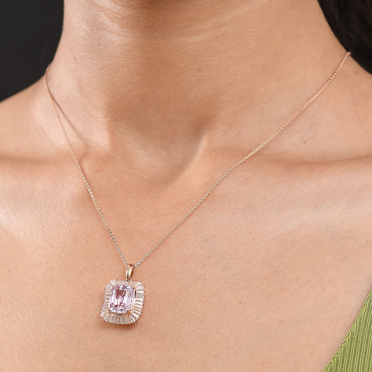 D'Joy AAA Patroke Kunzite and Moissanite 6.90 ctw Pendant Necklace in 18K Vermeil Rose Gold Over Sterling Silver 20 Inches image number 2
