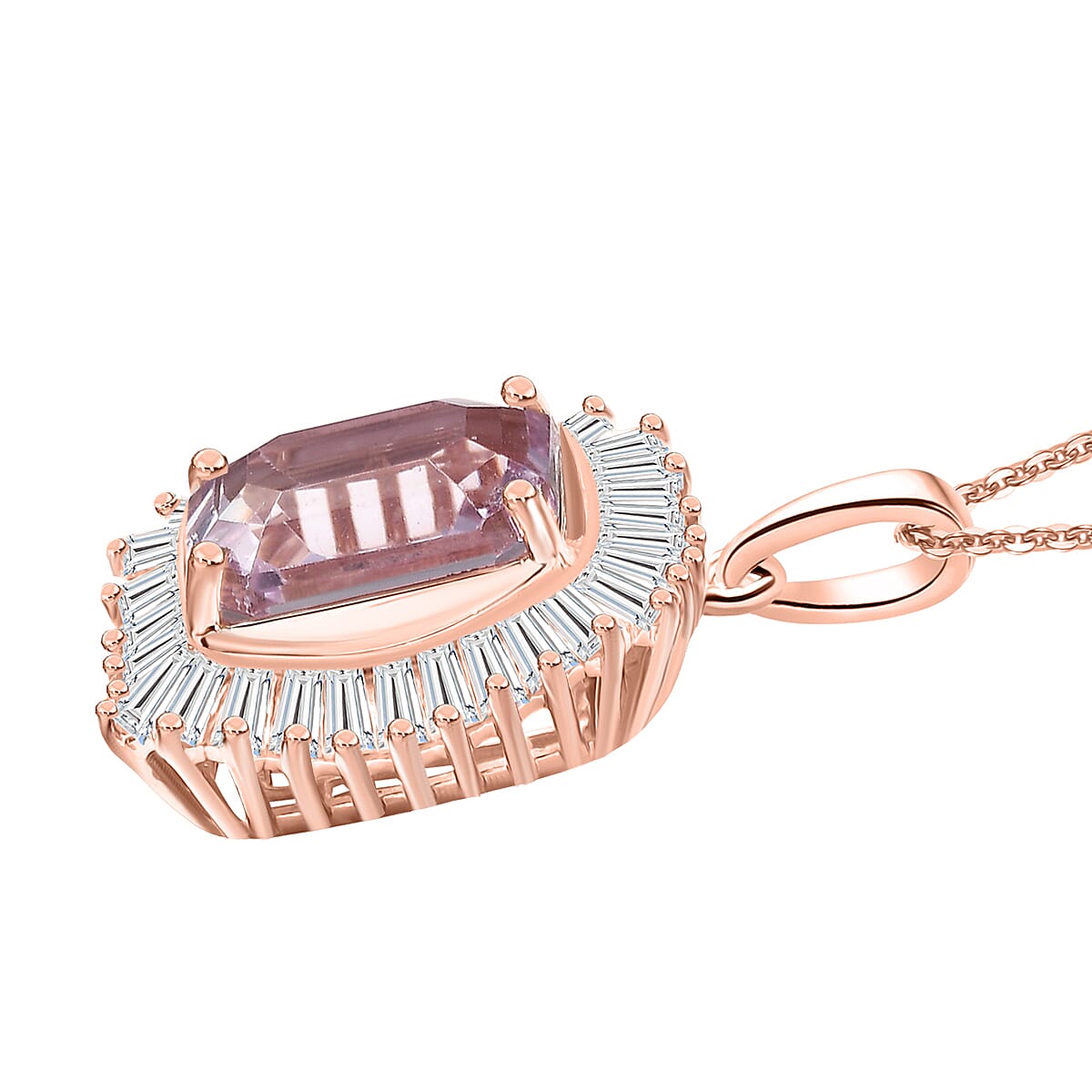 D'Joy AAA Patroke Kunzite and Moissanite 6.90 ctw Pendant Necklace in 18K Vermeil Rose Gold Over Sterling Silver 20 Inches image number 3
