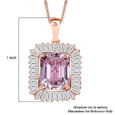 D'Joy AAA Martha Rocha Kunzite, Moissanite Pendant Necklace in 18K Vermeil RG Over Sterling Silver 6.90 ctw  (20 Inches)