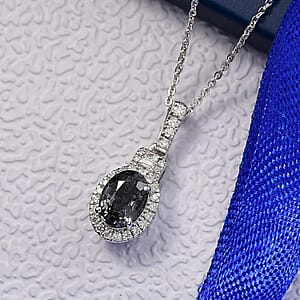 D'Joy Platinum Spinel, Moissanite Shadow Empress Pendant Necklace (20 Inches) in Rhodium Over Sterling Silver 1.75 ctw