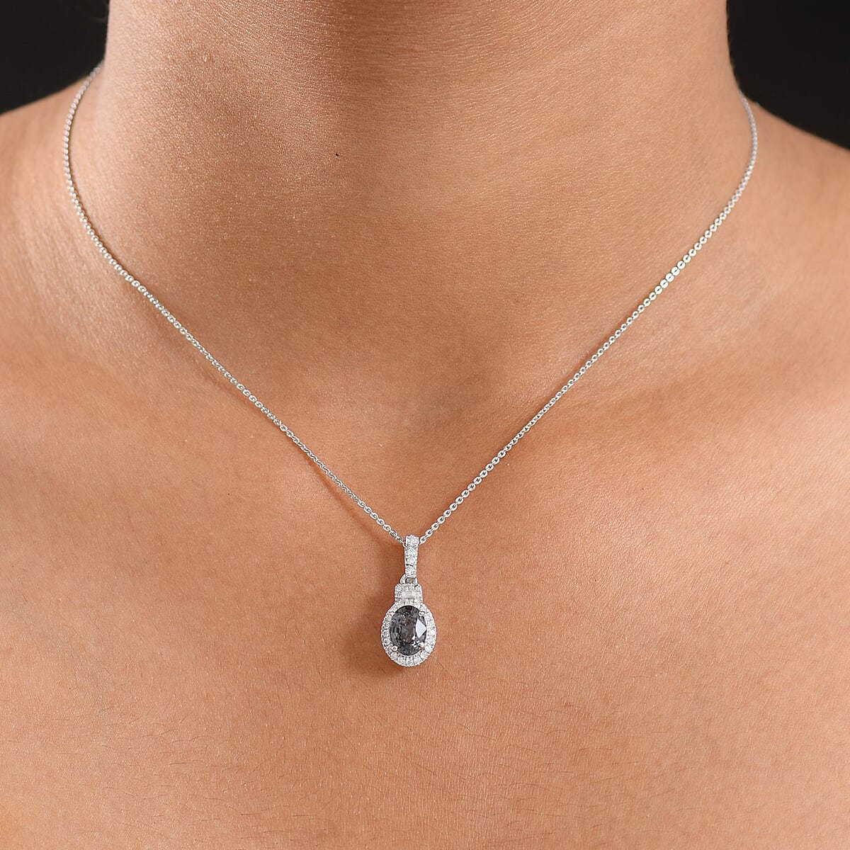 D'Joy Platinum Spinel, Moissanite Shadow Empress Pendant Necklace (20 Inches) in Rhodium Over Sterling Silver 1.75 ctw image number 2