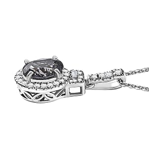 D'Joy Platinum Spinel, Moissanite Shadow Empress Pendant Necklace (20 Inches) in Rhodium Over Sterling Silver 1.75 ctw