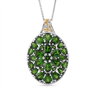 D'Joy Chrome Diopside and White Zircon 8.65 ctw Pendant Necklace in 18K Vermeil YG and Rhodium Over Sterling Silver 20 inches