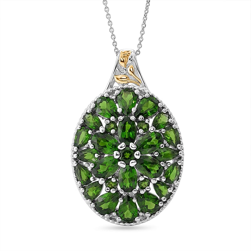 D'Joy Chrome Diopside and White Zircon 8.65 ctw Pendant Necklace in 18K Vermeil YG and Rhodium Over Sterling Silver 20 inches