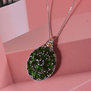 D'Joy Chrome Diopside and White Zircon 8.65 ctw Pendant Necklace in 18K Vermeil YG and Rhodium Over Sterling Silver 20 inches