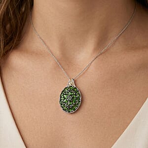 D'Joy Chrome Diopside and White Zircon 8.65 ctw Pendant Necklace in 18K Vermeil YG and Rhodium Over Sterling Silver 20 inches