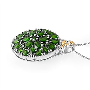 D'Joy Chrome Diopside and White Zircon 8.65 ctw Pendant Necklace in 18K Vermeil YG and Rhodium Over Sterling Silver 20 inches