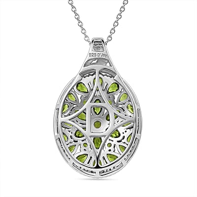 D'Joy Chrome Diopside and White Zircon 8.65 ctw Pendant Necklace in 18K Vermeil YG and Rhodium Over Sterling Silver 20 inches