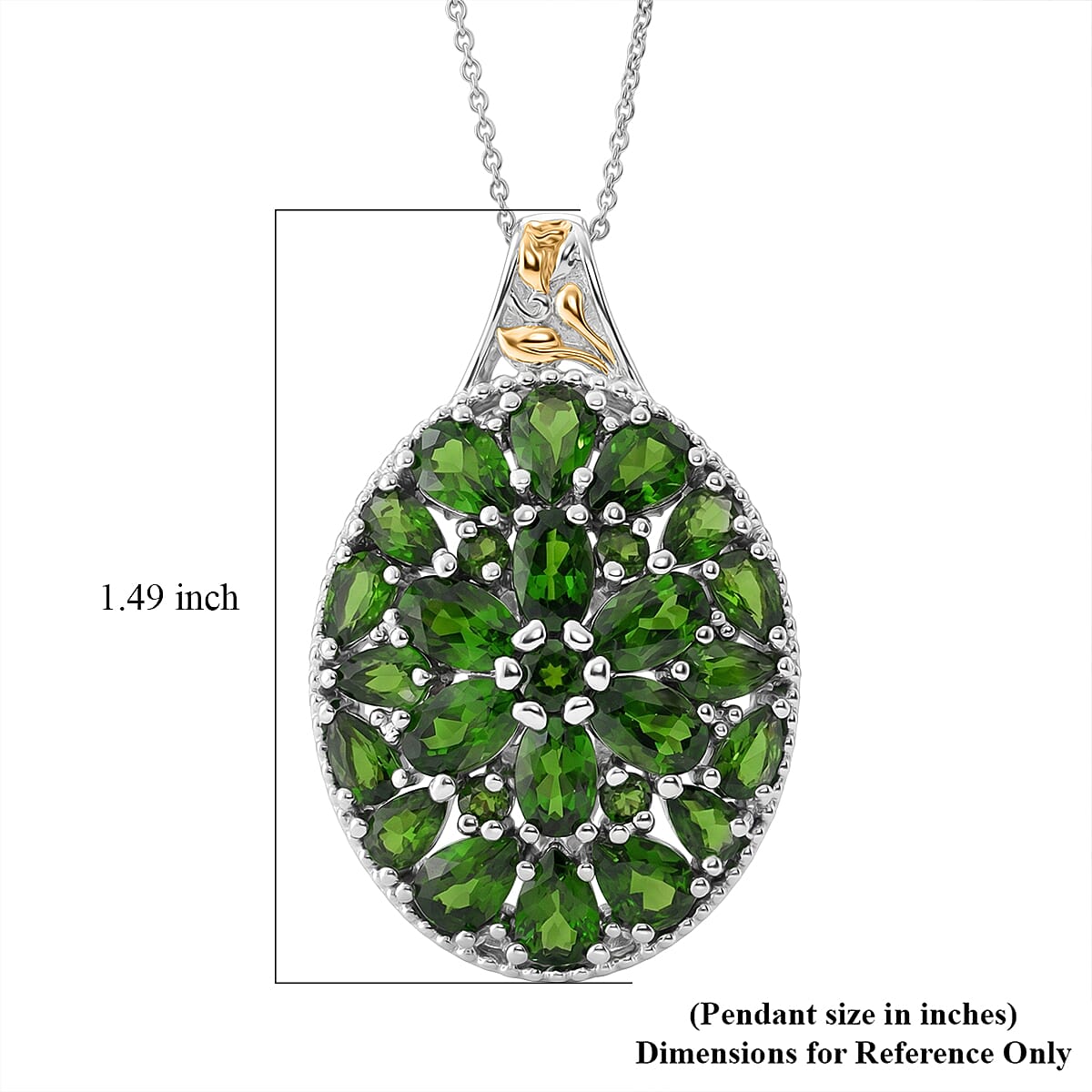 D'Joy Chrome Diopside and White Zircon 8.65 ctw Pendant Necklace in 18K Vermeil YG and Rhodium Over Sterling Silver 20 inches