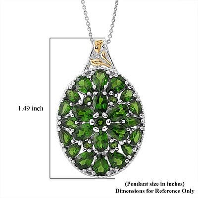 D'Joy Chrome Diopside and White Zircon 8.65 ctw Pendant Necklace in 18K Vermeil YG and Rhodium Over Sterling Silver 20 inches