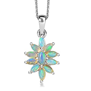 D'Joy Ethiopian Welo Opal 0.60 ctw Pendant Necklace in Rhodium Over Sterling Silver 20 Inches