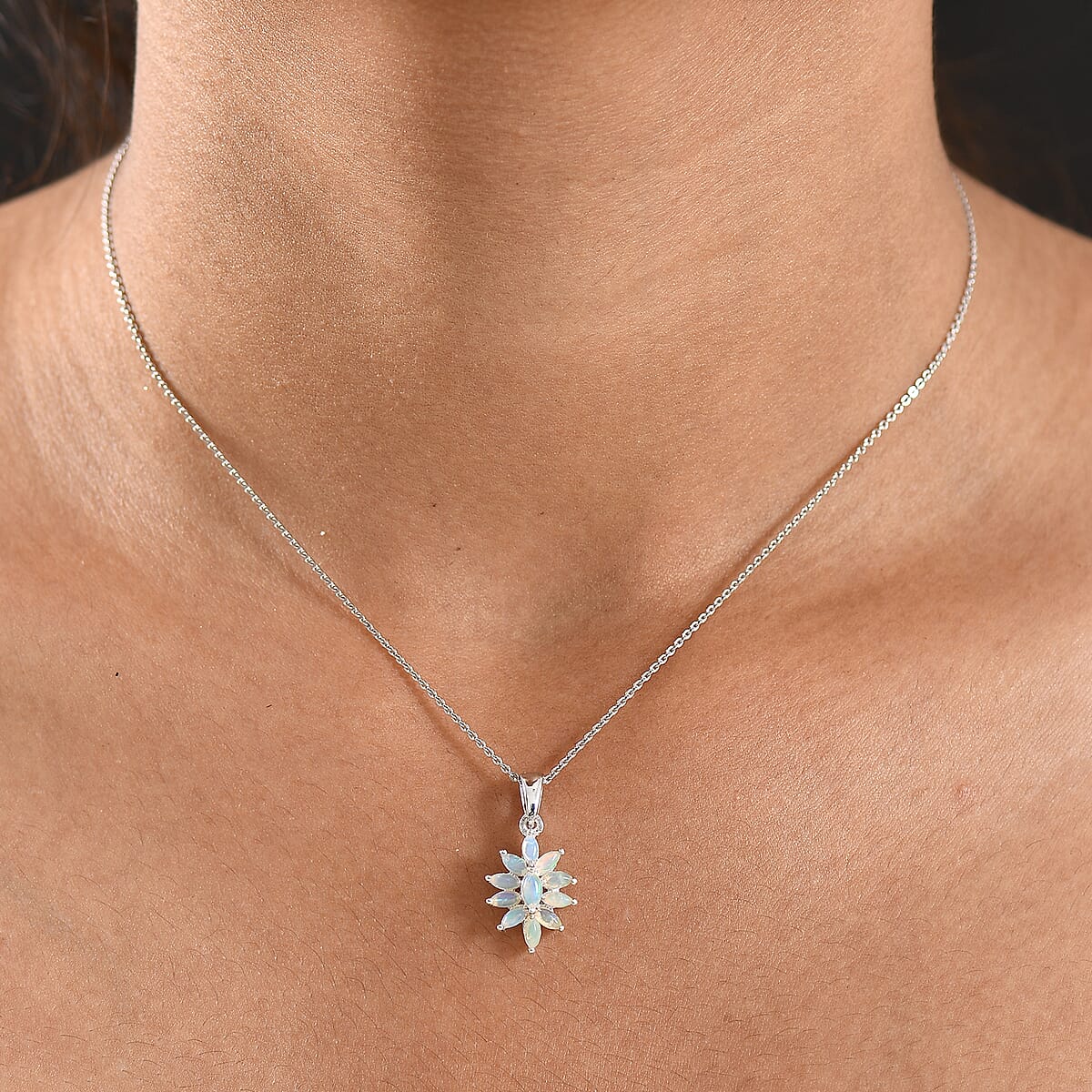D'Joy Ethiopian Welo Opal 0.60 ctw Pendant Necklace in Rhodium Over Sterling Silver 20 Inches image number 1