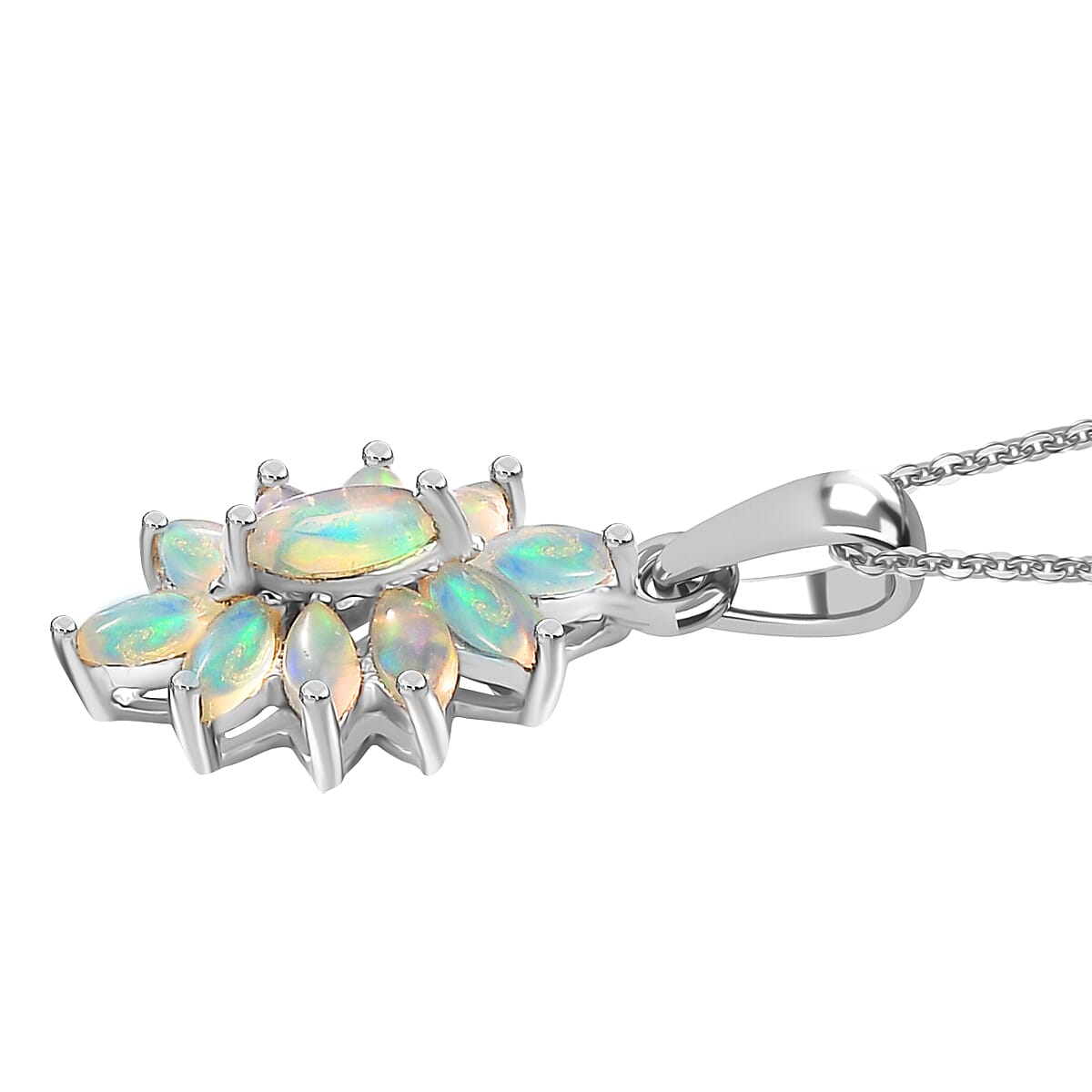 D'Joy Ethiopian Welo Opal 0.60 ctw Pendant Necklace in Rhodium Over Sterling Silver 20 Inches image number 3