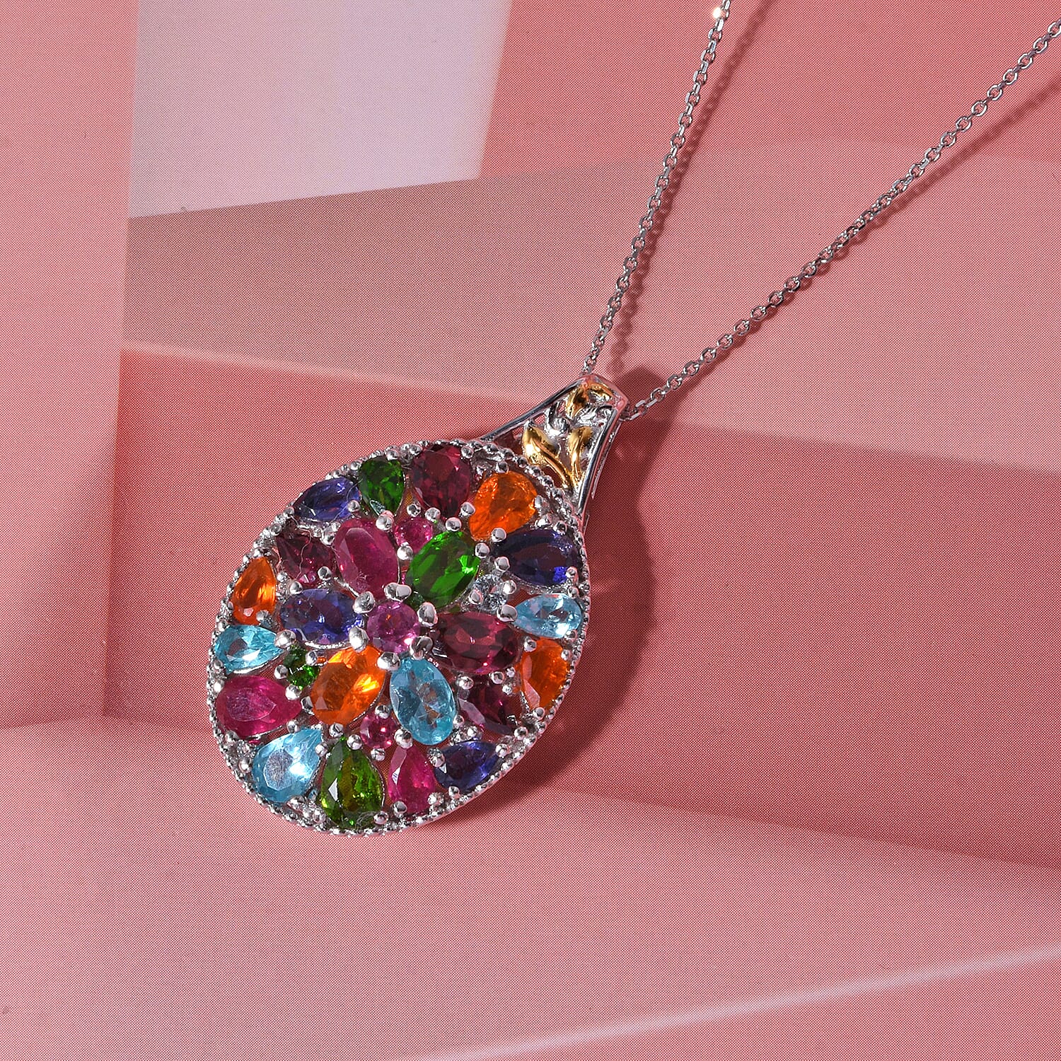 D'Joy Chrome Diopside and White Zircon 8.65 ctw Pendant Necklace in 18K Vermeil YG and Rhodium Over Sterling Silver 20 inches