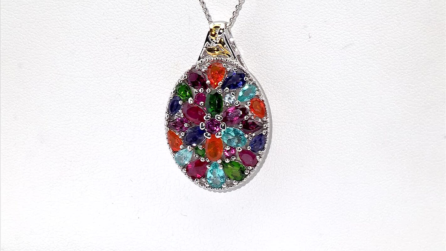 D'Joy Chrome Diopside and White Zircon 8.65 ctw Pendant Necklace in 18K Vermeil YG and Rhodium Over Sterling Silver 20 inches