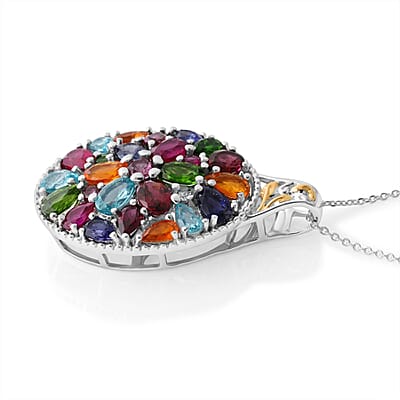 D'Joy Multi Gemstone and White Zircon 8.10 ctw Pendant Necklace (20 inches) in 18K Vermeil YG and Rhodium Over Sterling Silver