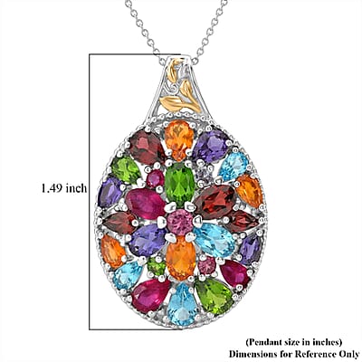 D'Joy Multi Gemstone and White Zircon 8.10 ctw Pendant Necklace (20 inches) in 18K Vermeil YG and Rhodium Over Sterling Silver