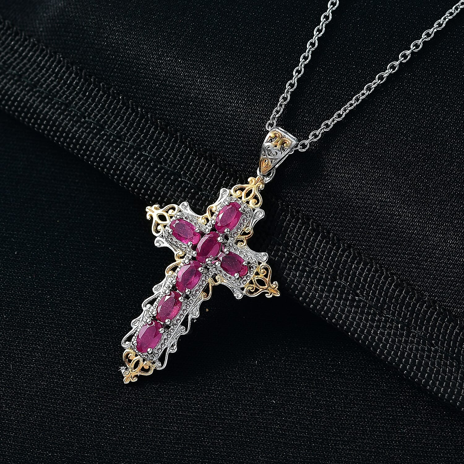 Evertrue Niassa Ruby (FF) 2.70 ctw Pendant in 18K Yellow Gold Plated and Platinum Bond with Stainless Steel Necklace 20 Inches