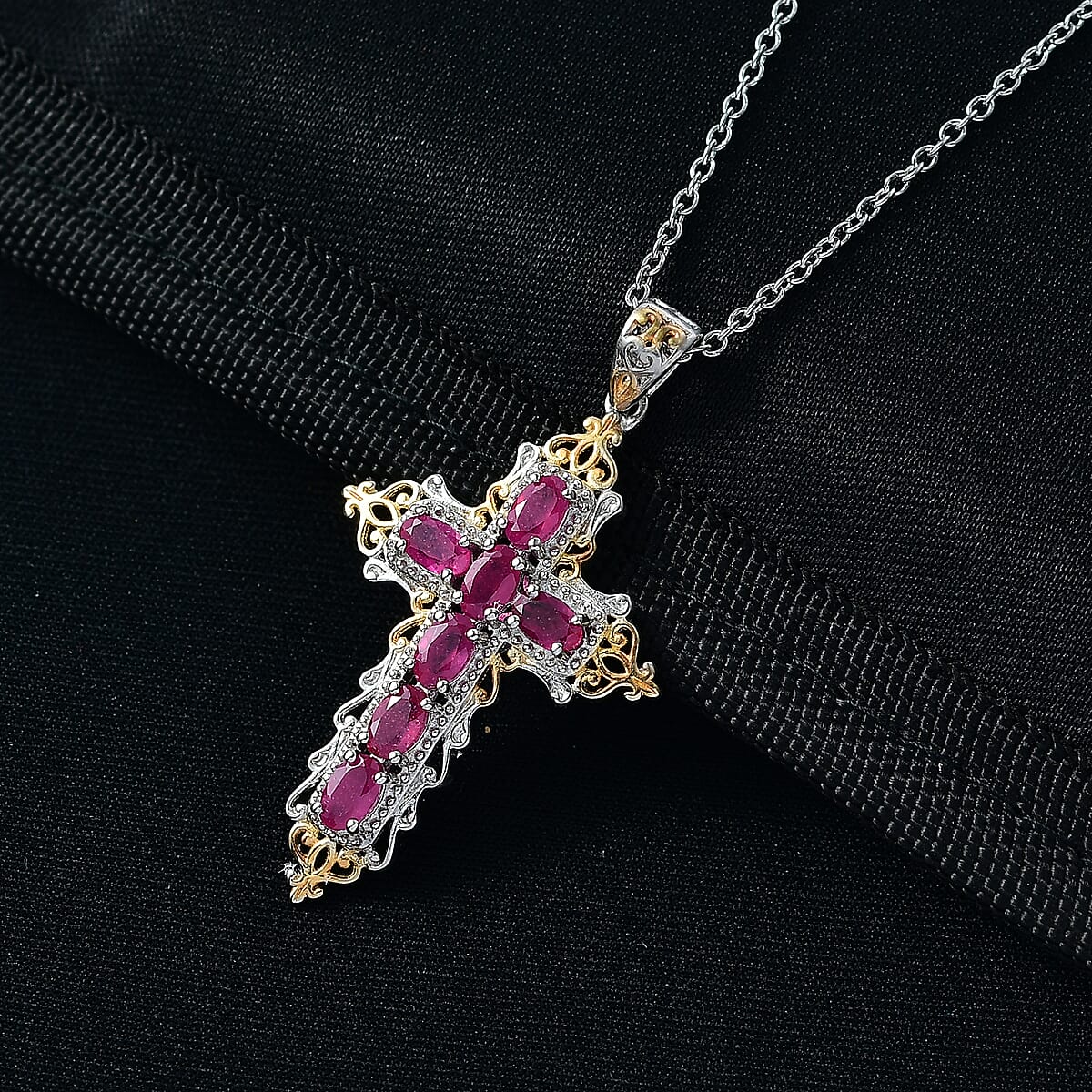 Evertrue Niassa Ruby (FF) 2.70 ctw Pendant in 18K Yellow Gold Plated and Platinum Bond with Stainless Steel Necklace 20 Inches image number 1