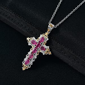 Evertrue Niassa Ruby (FF) 2.70 ctw Pendant in 18K Yellow Gold Plated and Platinum Bond with Stainless Steel Necklace 20 Inches