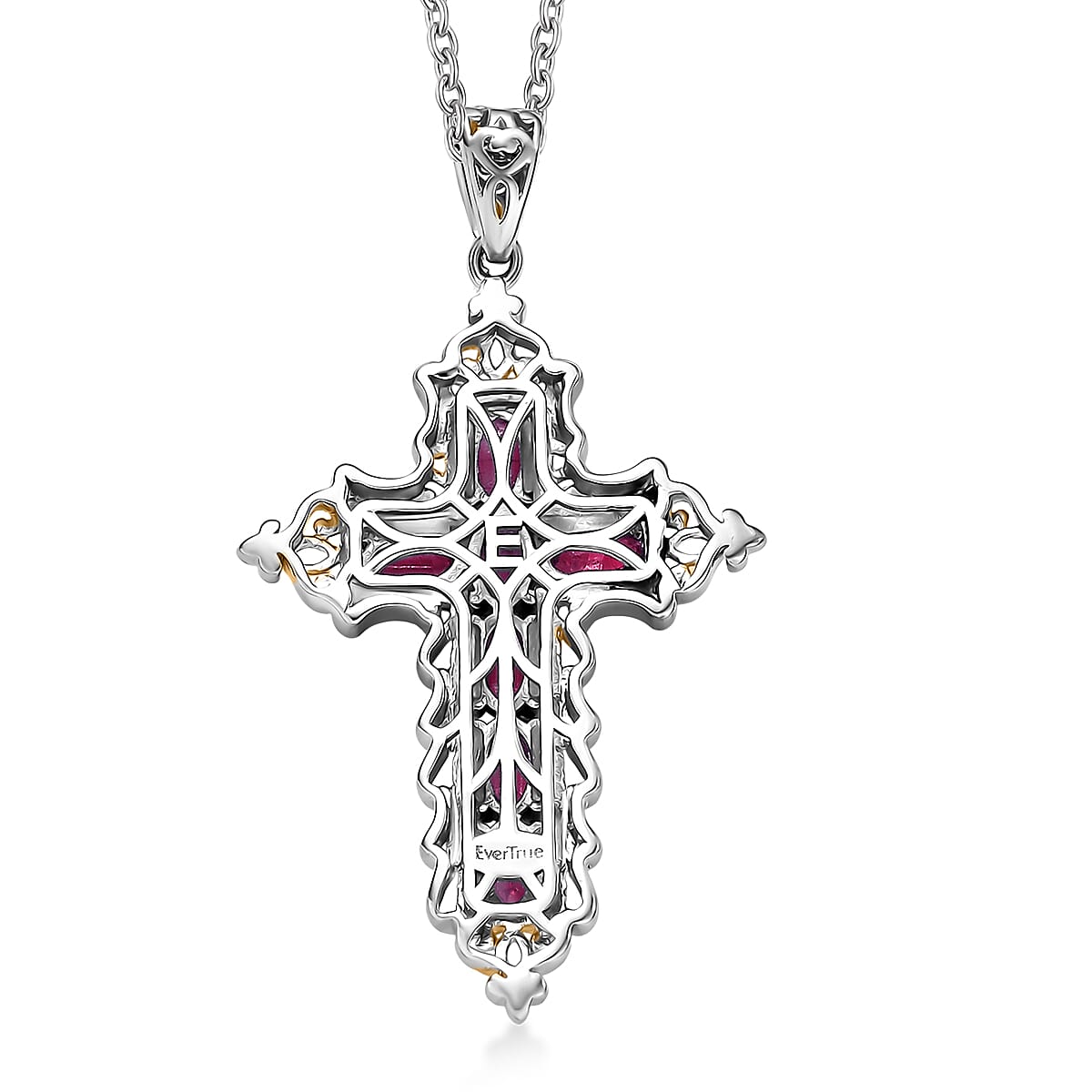Evertrue Niassa Ruby (FF) 2.70 ctw Pendant in 18K Yellow Gold Plated and Platinum Bond with Stainless Steel Necklace 20 Inches