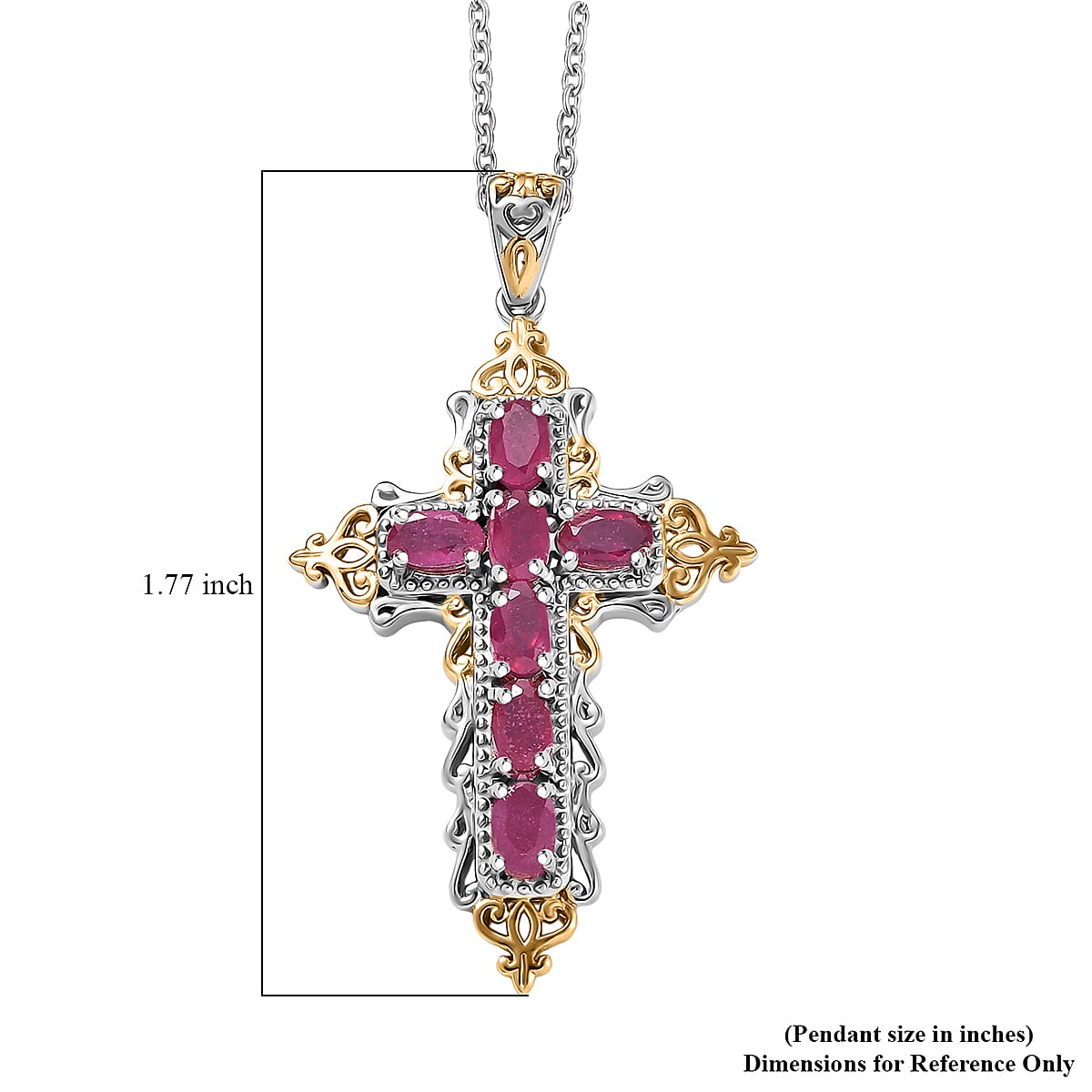 Evertrue Niassa Ruby (FF) 2.70 ctw Pendant in 18K Yellow Gold Plated and Platinum Bond with Stainless Steel Necklace 20 Inches
