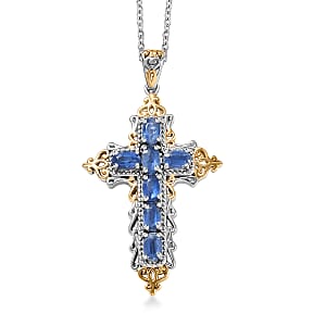 Evertrue Kashmir Kyanite 2.10 ctw Pendant in 18K Yellow Gold Plated and Platinum Bond with Stainless Steel Necklace 20 Inches