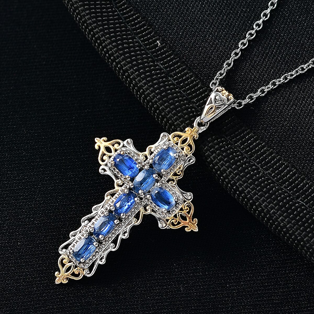 Evertrue Kashmir Kyanite 2.10 ctw Pendant in 18K Yellow Gold Plated and Platinum Bond with Stainless Steel Necklace 20 Inches image number 1