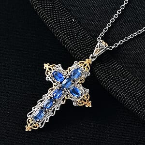 Evertrue Kashmir Kyanite 2.10 ctw Pendant in 18K Yellow Gold Plated and Platinum Bond with Stainless Steel Necklace 20 Inches