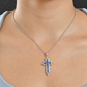 Evertrue Kashmir Kyanite 2.10 ctw Pendant in 18K Yellow Gold Plated and Platinum Bond with Stainless Steel Necklace 20 Inches