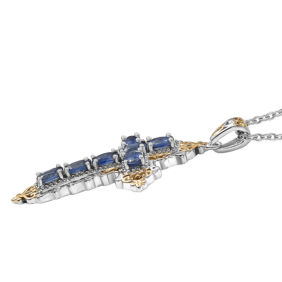 Evertrue Kashmir Kyanite 2.10 ctw Pendant in 18K Yellow Gold Plated and Platinum Bond with Stainless Steel Necklace 20 Inches image number 3