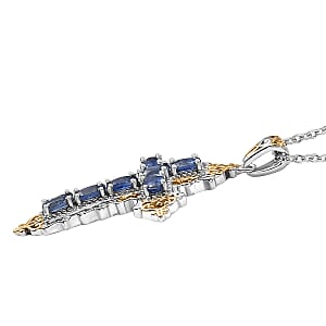 Evertrue Kashmir Kyanite 2.10 ctw Pendant in 18K Yellow Gold Plated and Platinum Bond with Stainless Steel Necklace 20 Inches