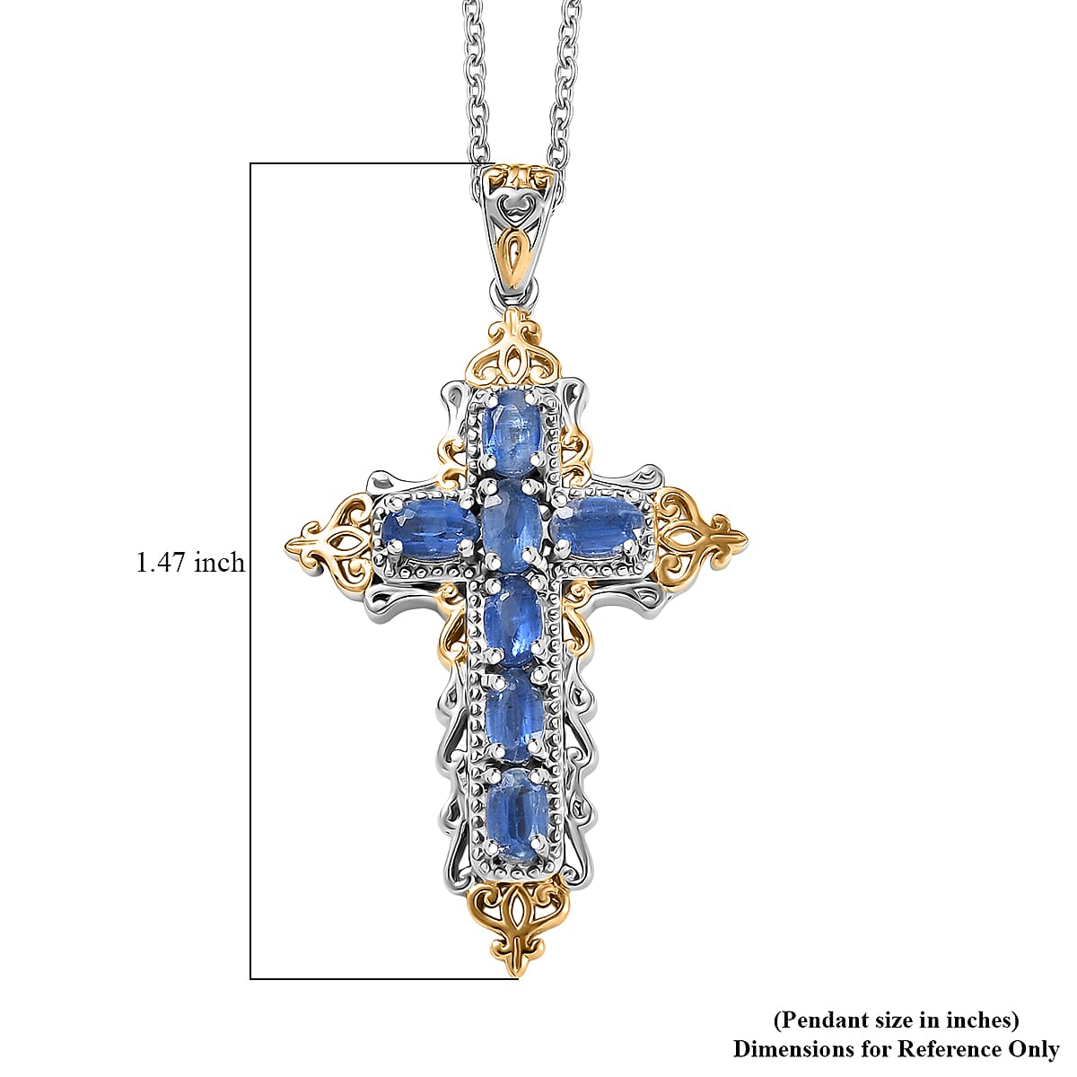 Evertrue Kashmir Kyanite 2.10 ctw Pendant in 18K Yellow Gold Plated and Platinum Bond with Stainless Steel Necklace 20 Inches image number 6