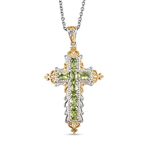 Evertrue Arizona Peridot 1.60 ctw Pendant in 18K Yellow Gold Plated and Platinum Bond with Stainless Steel Necklace 20 Inches