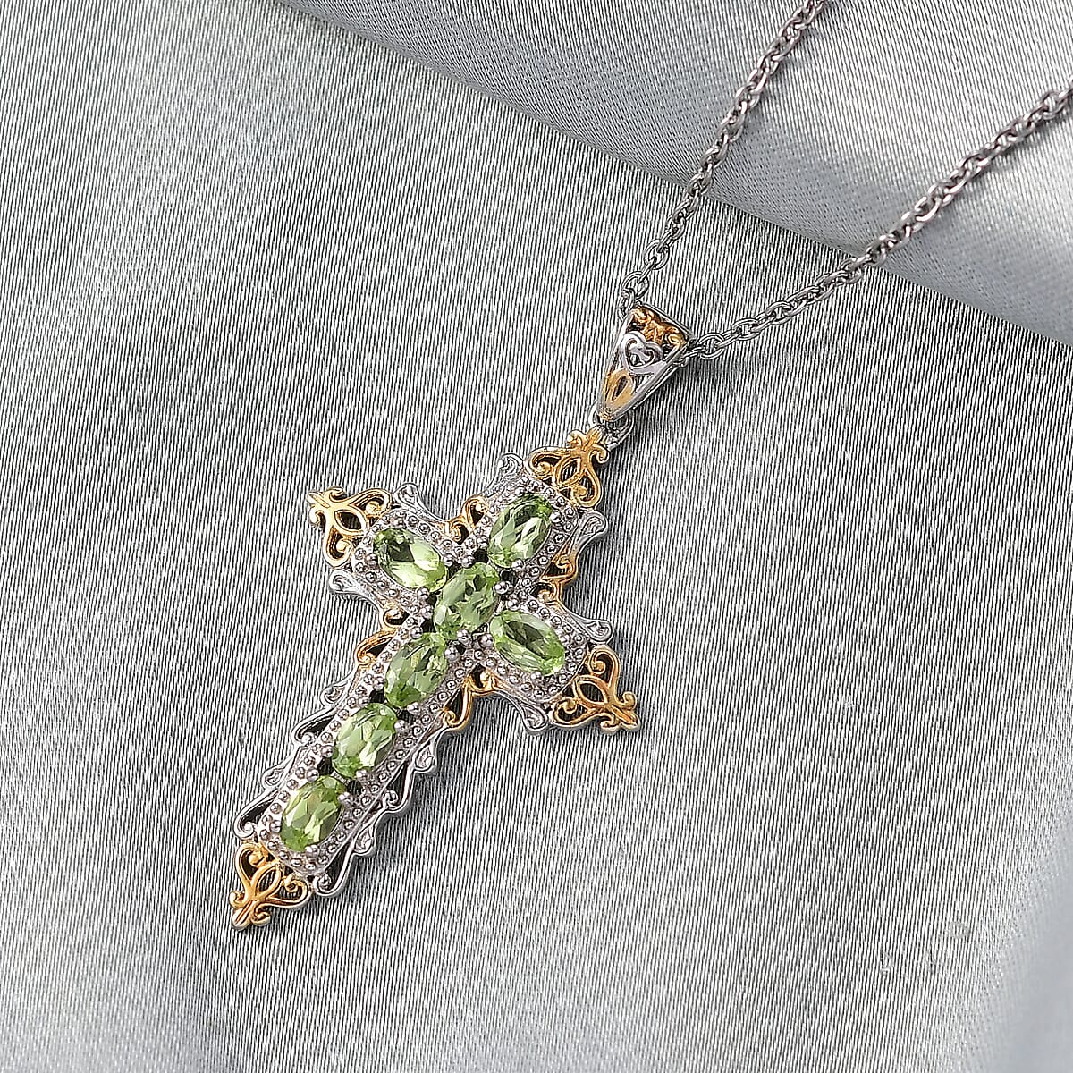 Evertrue Arizona Peridot 1.60 ctw Pendant in 18K Yellow Gold Plated and Platinum Bond with Stainless Steel Necklace 20 Inches image number 1