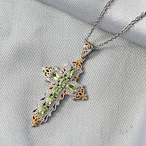 Evertrue Arizona Peridot 1.60 ctw Pendant in 18K Yellow Gold Plated and Platinum Bond with Stainless Steel Necklace 20 Inches