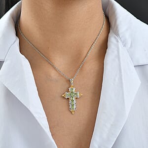 Evertrue Arizona Peridot 1.60 ctw Pendant in 18K Yellow Gold Plated and Platinum Bond with Stainless Steel Necklace 20 Inches