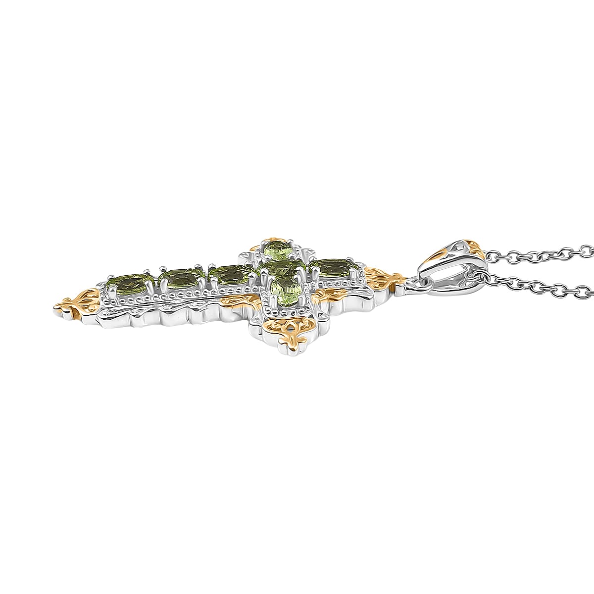 Evertrue Arizona Peridot 1.60 ctw Pendant in 18K Yellow Gold Plated and Platinum Bond with Stainless Steel Necklace 20 Inches image number 3