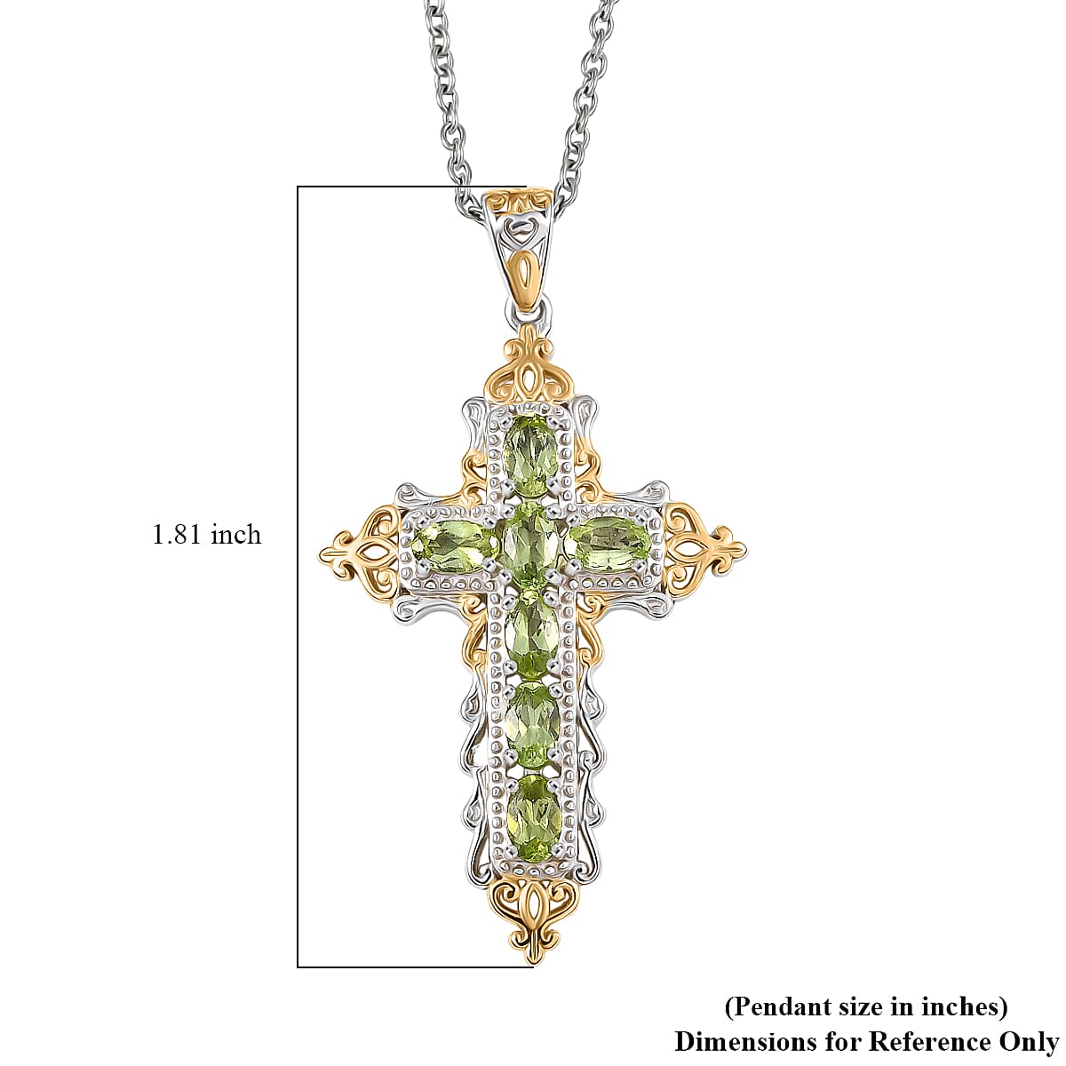 Evertrue Arizona Peridot 1.60 ctw Pendant in 18K Yellow Gold Plated and Platinum Bond with Stainless Steel Necklace 20 Inches image number 5