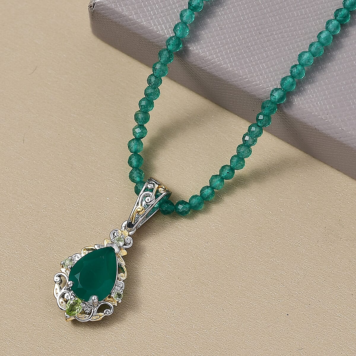 EverTure Verde Onyx, Hebei Peridot Pendant Necklace in Platinum Bond 30.20 ctw (20 Inches) image number 1