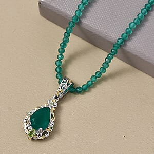 EverTrue Verde Onyx, Hebei Peridot Pendant with Beaded Necklace in 18K YG Plated and Platinum Bond 30.20 ctw (20 Inches)