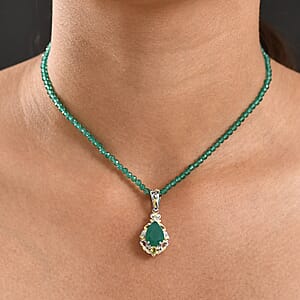 EverTrue Verde Onyx, Hebei Peridot Pendant with Beaded Necklace in 18K YG Plated and Platinum Bond 30.20 ctw (20 Inches)