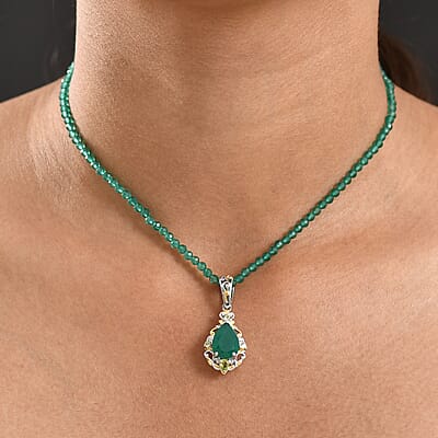 EverTrue Verde Onyx, Hebei Peridot Pendant with Beaded Necklace in 18K YG Plated and Platinum Bond 30.20 ctw (20 Inches)