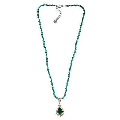 EverTrue Verde Onyx, Hebei Peridot Pendant with Beaded Necklace in 18K YG Plated and Platinum Bond 30.20 ctw (20 Inches)