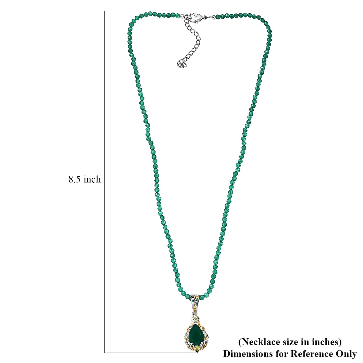 EverTrue Verde Onyx, Hebei Peridot Pendant with Beaded Necklace in 18K YG Plated and Platinum Bond 30.20 ctw (20 Inches)