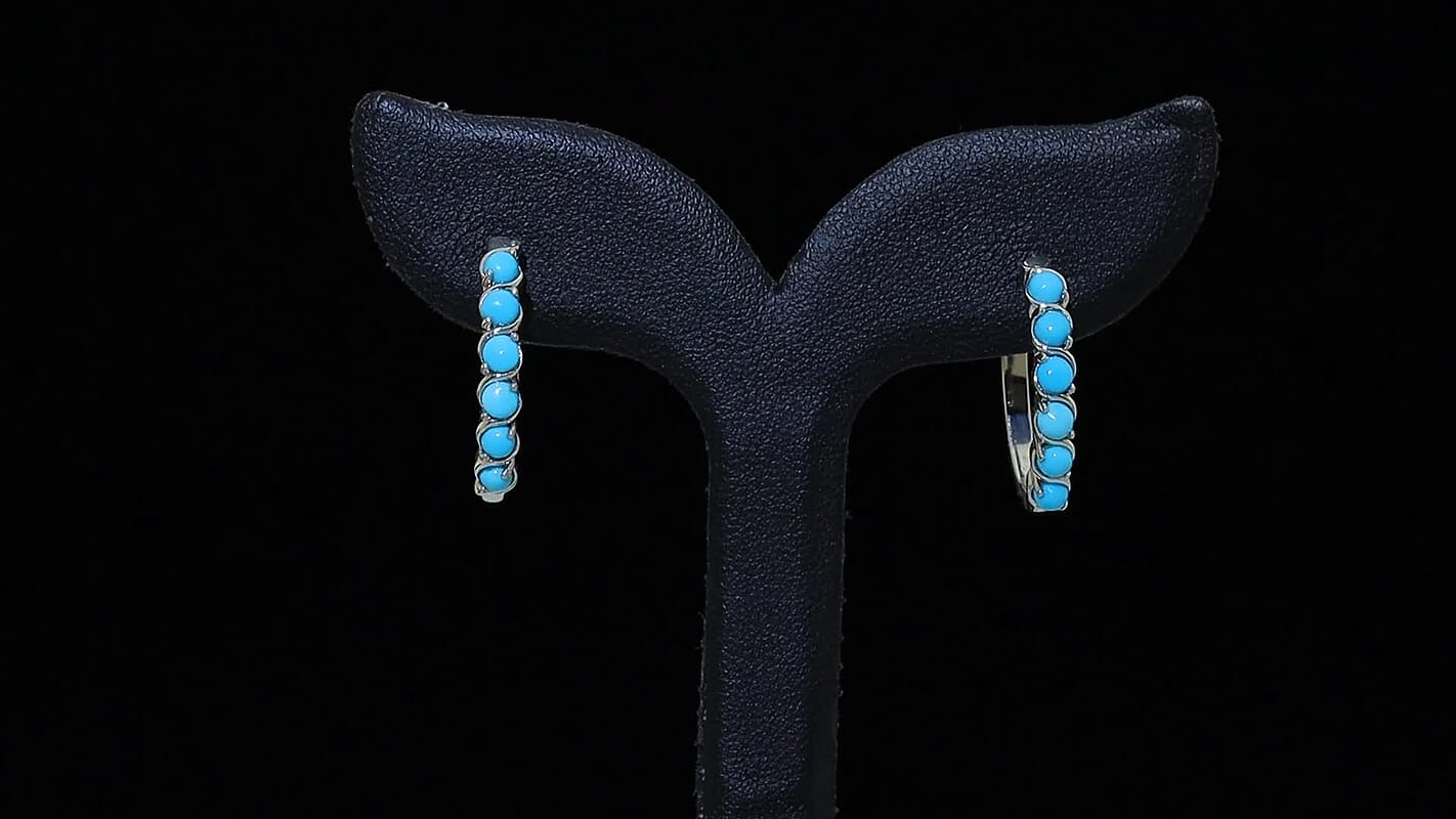 EverTrue Premium Sleeping Beauty Turquoise and Ethiopian Welo Opal 2.30 ctw Set of 2 Hoop Earrings in Platinum Bond