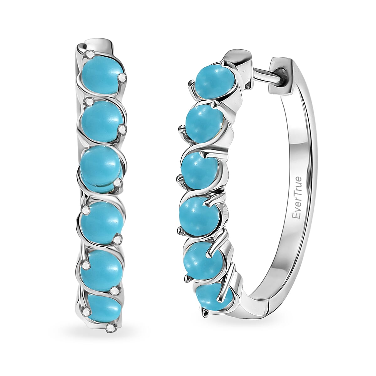 EverTrue Premium Sleeping Beauty Turquoise and Ethiopian Welo Opal 2.30 ctw Set of 2 Hoop Earrings in Platinum Bond image number 4